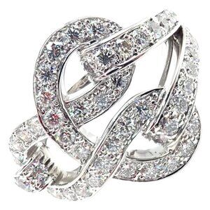 Authentic! Cartier Agrafe 18k White Gold Diamond Band Ring
